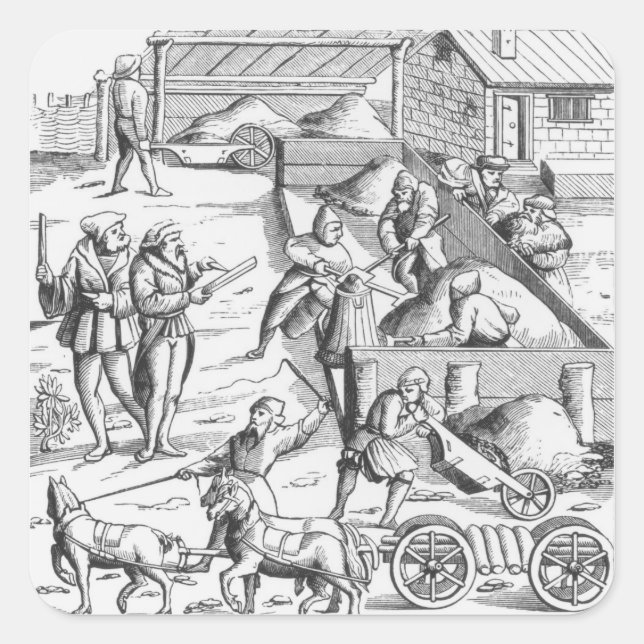 The extraction of metals, after a woodcut in 'Cosm Square Sticker (Front)