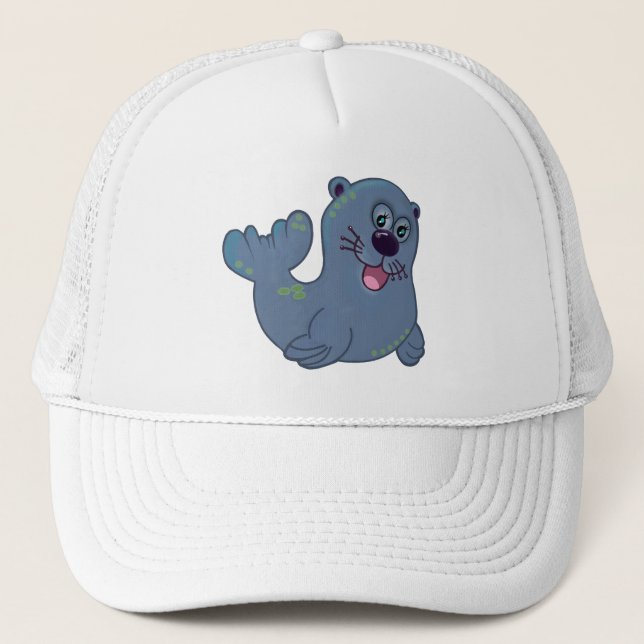 The Fabric Seal At Zazzle Mascot Logo Character Trucker Hat (Front)