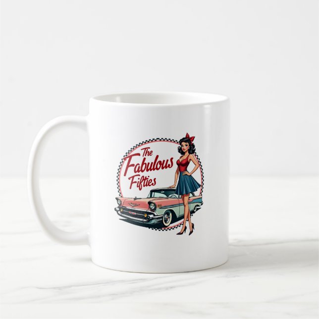 The Fabulous Fifties Retro Car Girl Graphic Coffee Mug (Left)