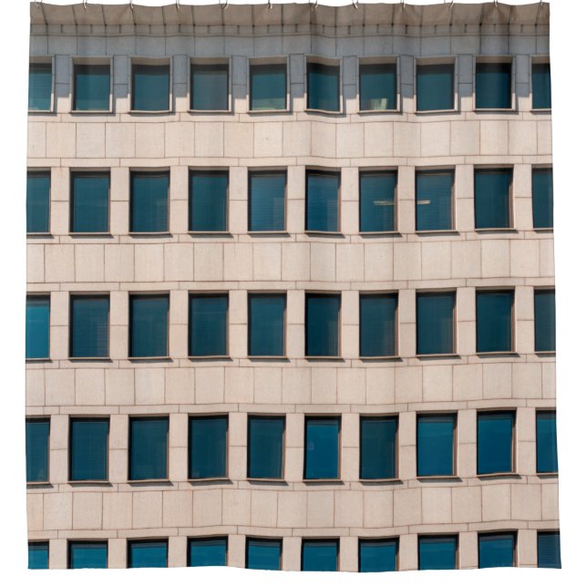The facade of the modern building with rectangular shower curtain (Front)