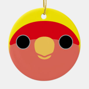 The face of a american yellow peach-faced lovebird ceramic tree decoration