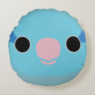 The face of a blue male Pacific parrotlet Round Cushion