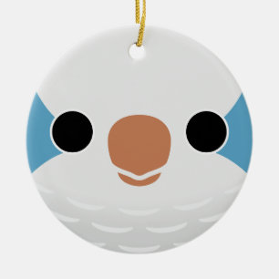 The face of a Blue Monk Parakeet Ceramic Tree Decoration