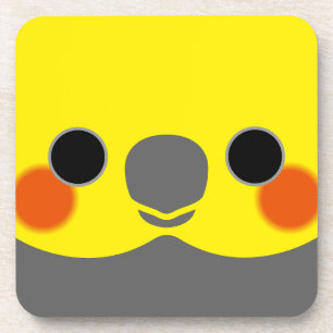 The face of a normal grey male cockatiel coaster