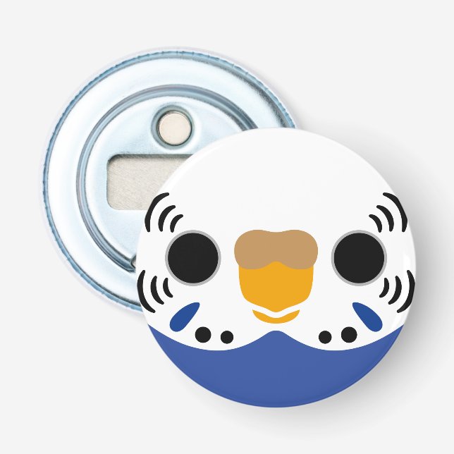 The face of a normal violet female budgie bottle opener (Front)