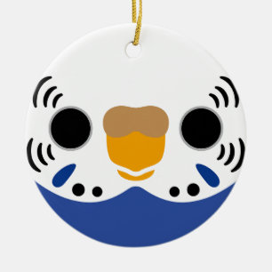 The face of a normal violet female budgie ceramic tree decoration
