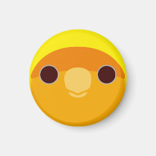 The face of a orange-faced lutino peach-faced love magnet