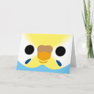 The face of a pastel rainbow female budgie card