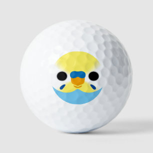 The face of a pastel rainbow male budgie golf balls
