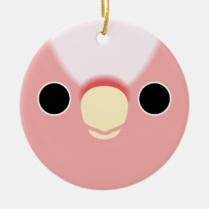 The face of a Pink Cockatoo Ceramic Tree Decoration
