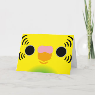 The face of a recessive pied budgie card