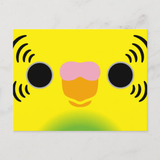 The face of a recessive pied budgie holiday postcard