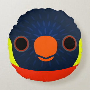 The face of a Sunset lorikeet Round Cushion
