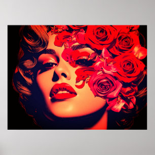 The Face Of a Woman in Flowers on a Wall Poster