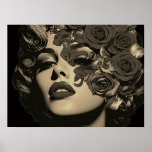 The Face Of a Woman in Flowers on a Wall Poster