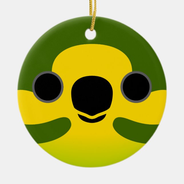 The face of a Yellow-eared parrot Ceramic Tree Decoration (Front)