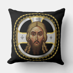 The Face Of Christ Orthodox Black Icon Cushion