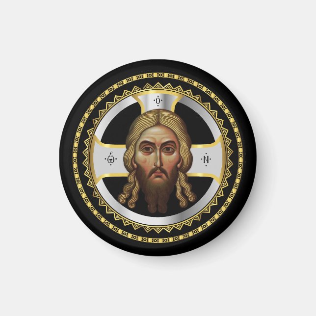The Face Of Christ Orthodox Black Icon Magnet (Front)