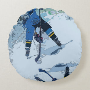 The Face-Off - Ice Hockey Player Round Cushion