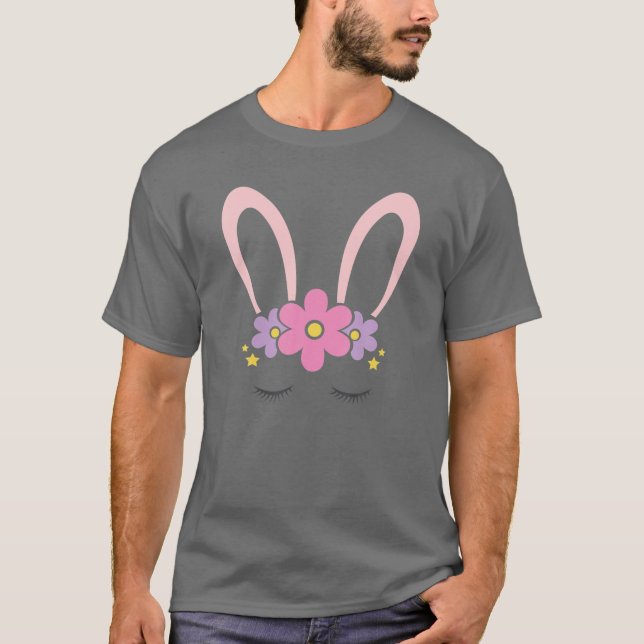 The Face Rabbit Lovely Easter Bunny Flower Colour T-Shirt (Front)