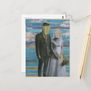 The Faceless Bride and Groom Mixed Media Collage Postcard