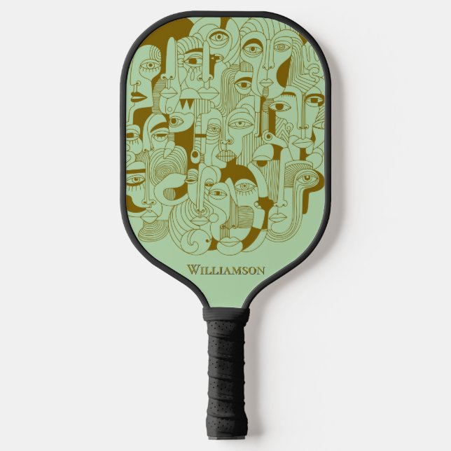 The Faces Brown on Mint Green Pickleball Paddle (Front)