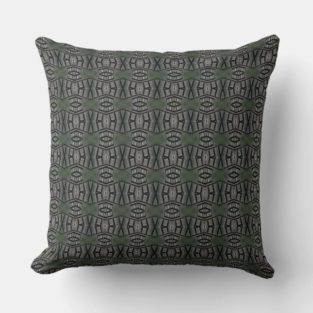 The Faces in Gray and Moss Green Throw Pillow (Front)