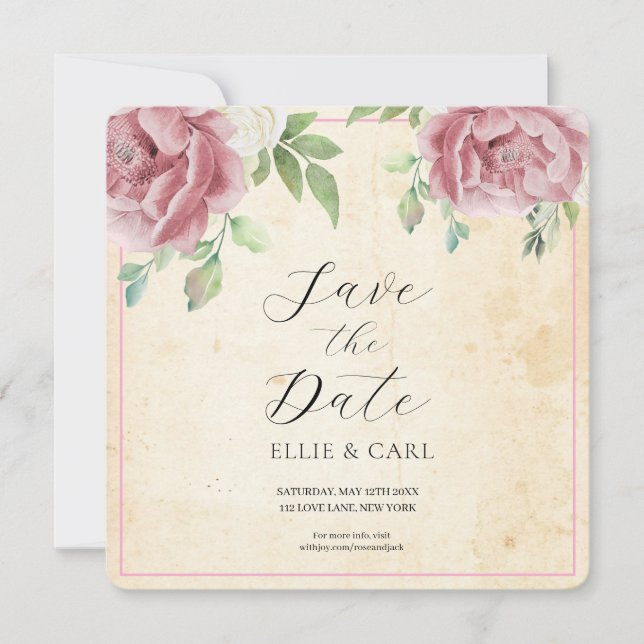 The Faded Rose Wedding Save The Date (Front)