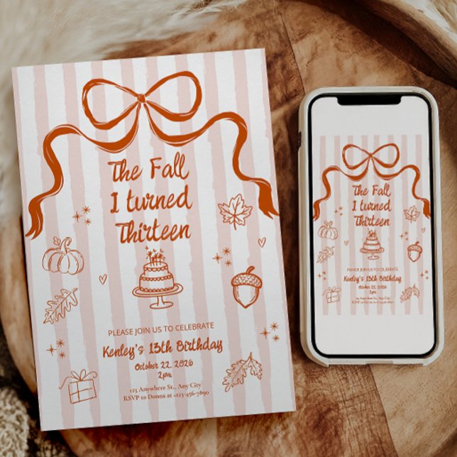 The Fall I turned 13 Birthday Invitation (The fall I turned thirteen birthday invitation)