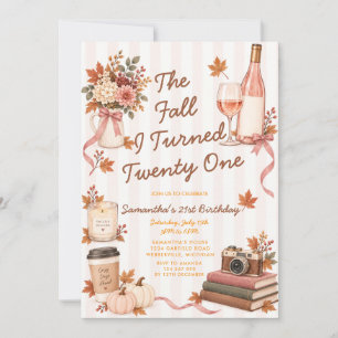 The Fall I Turned 21 Autumn Floral Girl Birthday Invitation