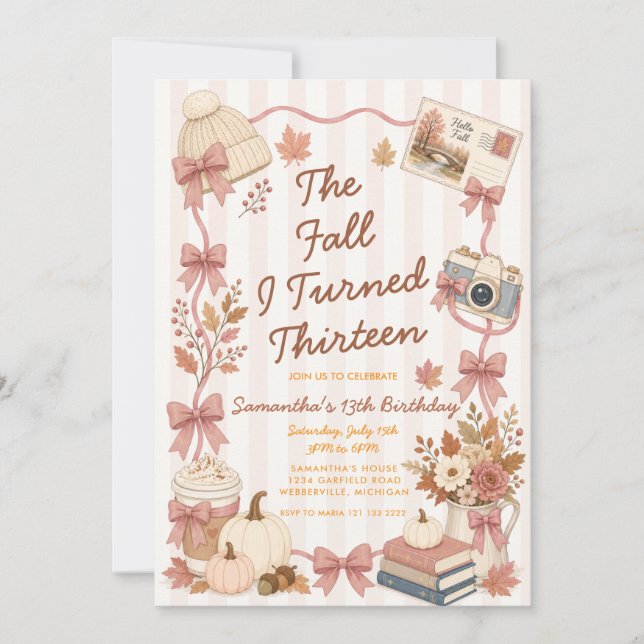 The fall I Turned Thirteen 13th Birthday  Invitation (Front)