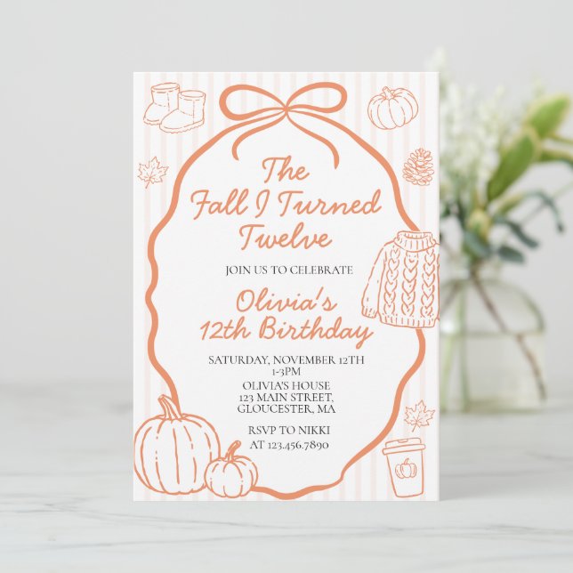 The Fall I Turned Twelve Autumn 12th  Birthday Invitation (Standing Front)