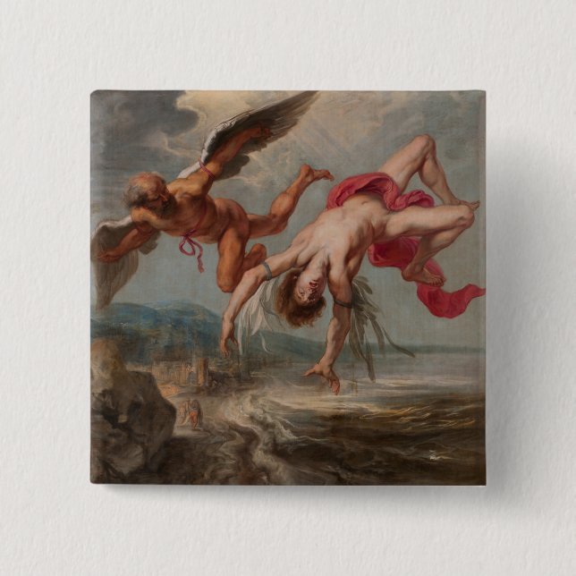The Fall of Icarus (by Jacob Peter Gowy) 15 Cm Square Badge (Front)