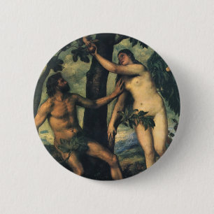 The Fall of Man; Adam and Eve by Titian 6 Cm Round Badge