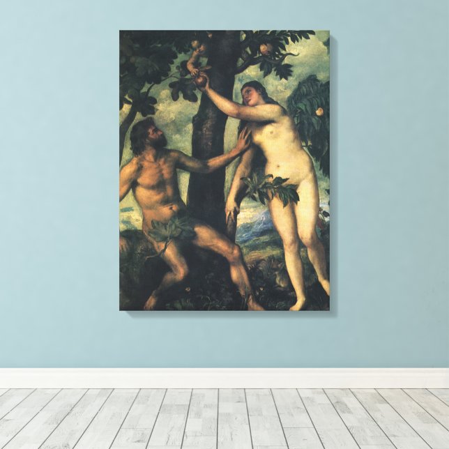 The Fall of Man; Adam and Eve by Titian Canvas Print (Insitu(Wood Floor))