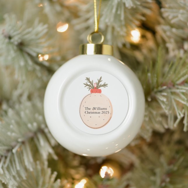 The Family Name Christmas 2025 Elegant Script  Ceramic Ball Christmas Ornament (Tree)