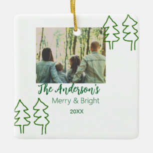The family name green Christmas tree photo modern Ceramic Ornament