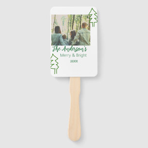 The family name green Christmas tree photo modern Hand Fan