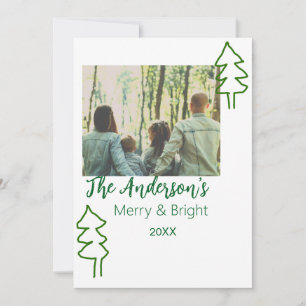 The family name green Christmas tree photo modern Holiday Card