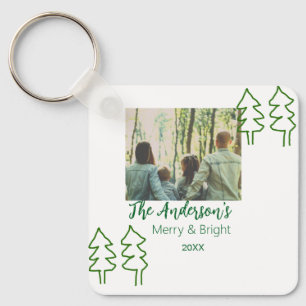 The family name green Christmas tree photo modern Key Ring