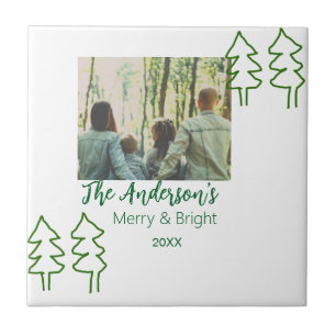 The family name green Christmas tree photo modern Tile