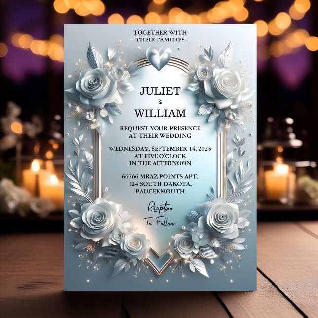 The Fancy Metal Glam Shiny High End Silver Wedding Invitation (Creator Uploaded)
