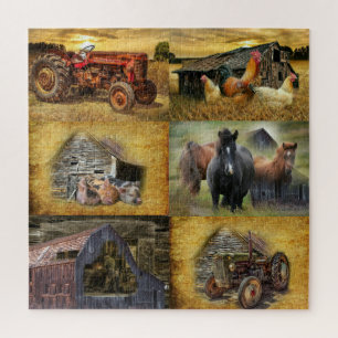 The Farm Rooster Hens Horses Piglets Barn Tractor Jigsaw Puzzle