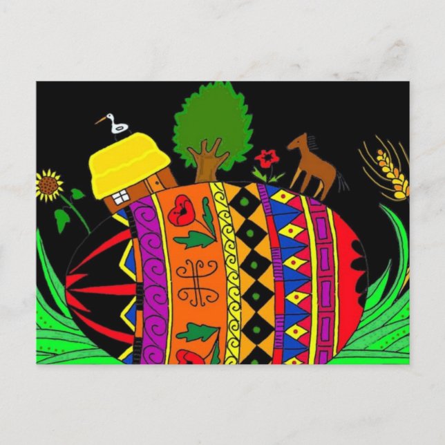 The Fate of the World Ukrainian Folk Art Holiday Postcard (Front)