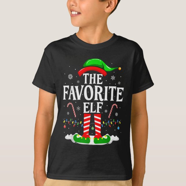 The Favorite Elf Funny Xmas Matching Family Christ T-Shirt (Front)