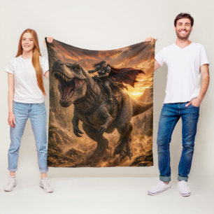 The Fearless Dinosaur Rider Fleece Blanket