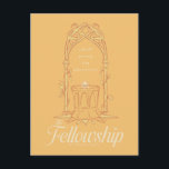 The Fellowship - Small Group, Big Adventure Postcard<br><div class="desc">Honor the legendary journey of The Fellowship of the Ring™ with this beautifully illustrated Lord of the Rings™ design. Featuring an elegant Elven-style archway framing The One Ring™ resting upon a stone pedestal, the artwork symbolizes unity, courage, and the power of friendship. The phrase “small group, big adventure” captures the...</div>