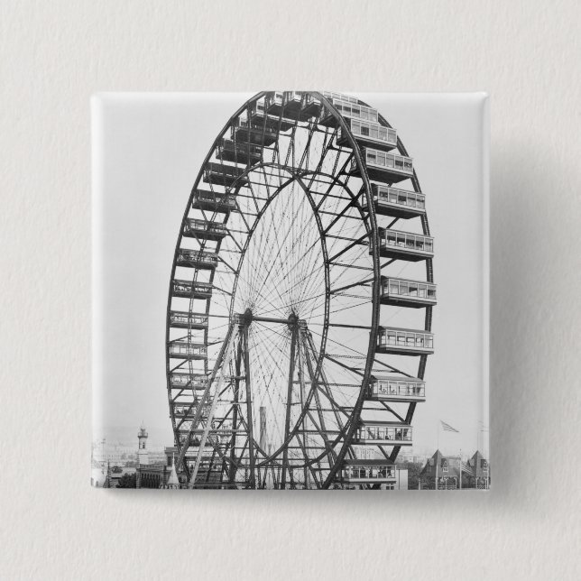 The ferris wheel at the World's Columbian 15 Cm Square Badge (Front)