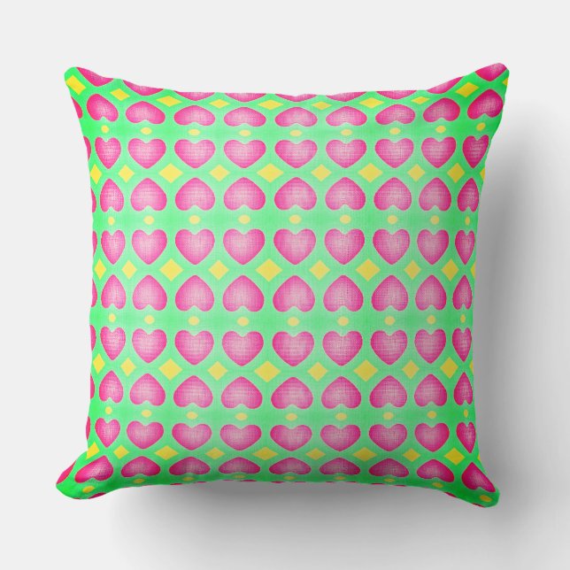 The Festival of Hot Pink Hearts over Mint Green Cushion (Front)