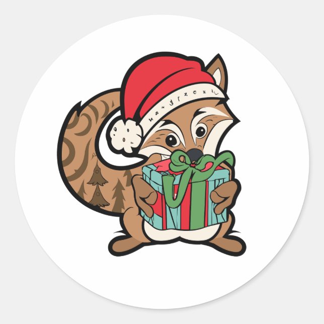 The Festive Fox and His Gift Classic Round Sticker (Front)